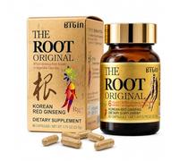 BTGIN The Root Original Complément de Ginseng Rouge Coréen - 100% Poudre de Racine Fine avec Fibres Naturelles et Minéraux - Soutien Endurance, Bien-être et Immunité Sans Caféine - 60 Gélules