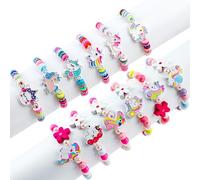 BTHRORO 12 Pièces Bracelet Licorne Fille Bracelet Amitié en Perles Colorées Élastique et Modèle Tressé Ajustable, Bijoux Licorne, Cadeaux d'Anniversaire et de Noël pour Filles