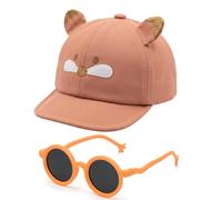 BTHRORO Bébé Casquette Lunettes de Soleil Enfant, Coton Réglable Chapeau de Baseball Protection UV Ronde Lunette de Soleil pour Bébé Fille Garçon Printemps Été Automne