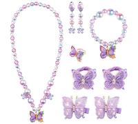 BTHRORO Bijoux Enfants Fille, Set Bijoux Papillon Collier Bracelet Bagues Boucle d'Oreille Clip Barettes Cheveux Papillon pour Petite Fille Cadeau d'Anniversaire, de Noël et de Fête