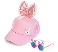 BTHRORO Casquette de Baseball Fille Lunette Soleil Enfant, Mesh Respirant Casquette Snapback Réglable Chapeau Rose de Soleil Oreilles de Lapin Oreille de Souris Gros Nœud Mignon Chapeau Anti UV