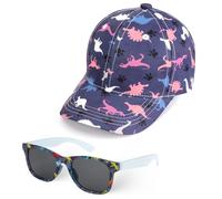BTHRORO Casquette Enfant et Lunettes de Soleil pour Garçon, Casquette Baseball avec Motifs Excavatrice, Dinosaure, Espace, Chapeau de Soleil Réglable Chapeau de Plage Snapback pour Enfant