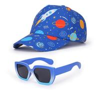 BTHRORO Casquette Enfant et Lunettes de Soleil pour Garçon, Casquette Baseball avec Motifs Excavatrice, Dinosaure, Espace, Chapeau de Soleil Réglable Chapeau de Plage Snapback pour Enfant