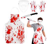 BTHRORO Déguisement Halloween Boucher, Tabliers Sanglants Gants Couteau Sanglant Prop Décoration Masque DIY Accessoires d'Horreur pour d'Halloween Carnaval Fête Mascarade Jeu de Rôle