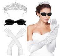 BTHRORO Deguisement Princesse Diaries pour Femmes, Diadème avec Strass Peigne Couronne Gants Longs Lunettes de Soleil Kit de Costume pour Deguisement Halloween Noël Costume Carnaval