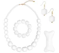 BTHRORO Déguisement Wilma Flintstone Ensemble d'accessoires pour Femmes, Collier de perles blanches Chunky Statement Strand Bracelet Boucles d'oreilles African Déguisement Halloween Carnaval et Fêtes