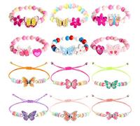 BTHRORO Lot de 12 bracelets d'amitié élastiques avec perles colorées et tressées réglables, bijoux licorne, cadeaux pour filles, pour Noël, anniversaire et fêtes
