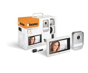 Bticino 317913 EASYKIT Essential VIDÉOPHONE MONOFAMILIAIRE Plug-in 2 Fils avec 1 Bouton extérieur, Sonnette et caméra, 1 Moniteur intérieur 7" Couleur Mains Libres