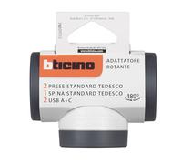 Bticino Adaptateur rotatif S3626DRAC, 2 prises Schuko Standard Allemand, 2 USB C (15W), grande prise 16A rotative 180°, prise multiple sur 3 côtés, puissance jusqu'à 3500 W, polyvalent, peu