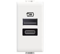 Bticino AM4191AC Chargeur USB avec Deux entrées de Type A et C, à Installer dans la Plaque Matix, pour recharger Un Appareil électronique jusqu'à 15 W ou Deux appareils simultanés, 1 Place, Blanc