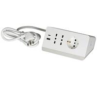 BTICINO Bloc multiprise électrique 5 Places, 2 Prises USB 3A, 1 multiprise Schuko 10/16 A et 2 bipas 10/16 A, multiprise de Bureau avec Interrupteur et câble 2 m fiche 16 A, Robuste et Fonctionnelle,