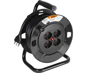 BTICINO Enrouleur de câble, S2620, rallonge électrique, 20 m, 4 prises Schuko, bipolaires, grande prise 16 A, interrupteur thermique, poignée ergonomique, support de câble et enrouleur de câble, noir