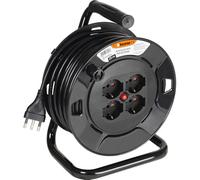 BTICINO Enrouleur de câble S2625, rallonge électrique 25 mètres, 4 prises multifonctions Schuko bipass, grande fiche 16 A, interrupteur thermique, poignée ergonomique, bloque-câble, noir
