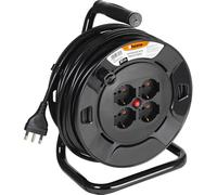 BTICINO Enrouleur de câble S2630, rallonge électrique 30 mètres, 4 prises multifonctions Schuko bipass, grande fiche 16 A, interrupteur thermique, poignée ergonomique, bloque-câble, noir