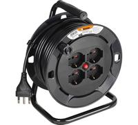 BTICINO Enrouleur électrique S2615, rallonge électrique 15 mètres, 4 prises Schuko polyvalentes Bypass, grande fiche 16 A, interrupteur thermique, poignée ergonomique, serre-câble, Full Black