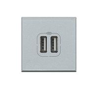 BTicino HC4285C2 Chargeur USB Double Axolute, 5V, 230V, 2.4A, 2 Modules, Finition Aluminium