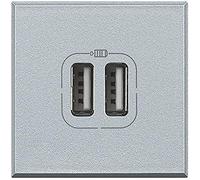 BTicino HC4285C2 Chargeur USB Double Axolute, 5V, 230V, 2.4A, 2 Modules, Finition Aluminium