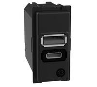 Bticino K4191AC Chargeur USB avec Deux entrées de Type A et C à Installer dans la Plaque Living Now, pour Charger Un Appareil électronique jusqu'à 15 W ou Deux appareils simultanément, 1 Module