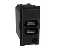 Bticino K4191CC Chargeur USB avec Deux entrées de Type C à Installer sur la Plaque Living Now pour Charger Un Appareil électronique jusqu'à 15 W ou Deux appareils simultanément, 1 Place, Noir