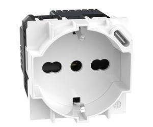 BTICINO Living Now, prise Schuko italienne P40 + chargeur USB type C, prise électrique avec alvéoles protégées, compatible avec prises italiennes/Schuko, 2 modules, KW4140A16USB