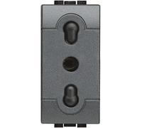 BTICINO LIVINGLIGHT SERIES 2P+T SOCKET L4180, 250V AC, 10-16A, 1 MODULE, ANTHRAC