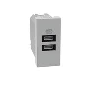 BTICINO MatixGO Prise de courant avec port USB 1 module Gris JG4191CC Chargeur USB avec deux ports de type C, 15 W