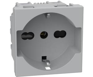 BTICINO MatixGO Prise de courant universelle 2 modules gris SJG4140A16F Prise 2 P+T 16 A 250Vac, entraxe 19 mm et 26 mm