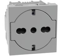Bticino MatixGO Prise plate universelle SJG4140A16FF, surface rétractable, polyvalente P40, compatible avec prises Schuko et italiennes, alvéoles protégées, électriques murales, 2 modules, gris