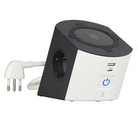 BTICINO Multiprise de Bureau S3714DBUW, multiprise électrique 5 Places, Chargeur sans Fil 15 W, Prises USB A+C, 2 Prises Schuko, multiprise électrique avec Interrupteur et LED, Petite Prise 10 A