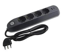 BTICINO Multiprise électrique Poker 6 Places, 2 Prises USB et 4 Prises polyvalentes (Schuko 10/16 A et bipasso), multiprise électrique avec Interrupteur câble 1,5 m Prise 16 A, Robuste et Peu