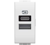 Bticino N4191Aa Chargeur USB avec deux entrées de type A et C, à installer dans la plaque Livinglight, pour recharger un appareil électronique jusqu'à 15 W ou deux appareils assemblés, 1 module, blanc