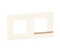 BTicino - Plaque Altège Collection Mezzo 2 postes finition Note boisée - blanc satiné avec liseré effet bois