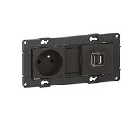 BTicino - Prise de courant 16A + chargeur double USB 2,4A précâblées Altège avec connexion à bornes automatiques - finition Nuit