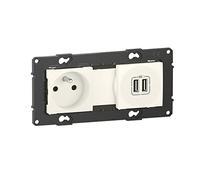 BTicino - Prise de courant 16A + chargeur double USB 2,4A précâblées Altège avec connexion à bornes automatiques - finition Neige