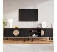 BTM 180x35x49cm Lowboard Meuble TV Salon, Support TV avec Deux Armoires + Compartiments Ouverts, Couleur Bois + Noir, pour TV 80 Pouces