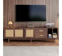 BTM 190 cm TV-Schrank Placard de Rangement, Lowboard avec tiroirs, MDF Marron avec Rattan, 6 Pieds de Support, Multifonctionnel pour Salon