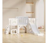BTM 6 en 1 Toboggan pour Enfants avec 2 Plates-Formes, 2 Compartiments de Rangement, Panier de Basket et Escalier - Indoor & Outdoor