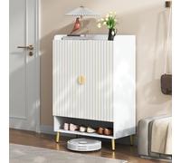 BTM Armoire à chaussures moderne pour couple - En MDF - 3 niveaux - Blanc - Tiroir inférieur ouvert - 75 x 35 x 110 cm - Charge maximale : 20 kg