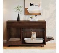 BTM Armoire À Toilette pour Chat Mobile - avec Plats À Nourriture, Bol À Recueil De Sable, Plaque Perforée avec Trous À Crochets, sans Toilette pour Chat, 100x45,5x67 Cm, Couleur De Noyer