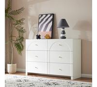 BTM Buffet Bois, Commode Blanche à 6 Tiroirs, Meuble de Rangement pour Salon et Salle à Coucher, avec Poignées, 120x40x82cm, Blanc