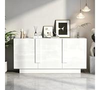 BTM Buffet De Salon Blanc Brillant 35 x 160 x 60 Cm en Panneau De Particules À 3 Portes Et 6 Compartiments De Rangement, Grande Capacité De Stockage, Commode Facile À Nettoyer