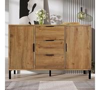 BTM Buffet de Salon, Commode avec 2 Portes et 3 tiroirs, Armoire Rangement, étagères réglables, Meuble bahut Salle a Manger pour Chambre, 120 x40x76cm, chêne Profond Bois