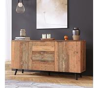 BTM Buffet Meuble TV, 140x35x70 H cm, Tablettes Réglables, Commode, Armoire Verticale, 3 Tiroirs, Salon, Salle À Manger, Chambre, Vintage, Marron