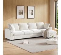 BTM Canapé en tissu chenille, coin en forme de L, deux accoudoirs avec espace de rangement, table basse pliable avec deux porte-gobelets, 1 USB, 1 type C, partie en forme de L placée à gauche à droite