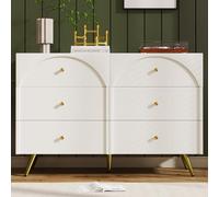 BTM Commode 6 tiroirs, Buffet Haut Blanc pour Chambres et Tous Les Salons, Blanc crème -H85/L120/P40 cm