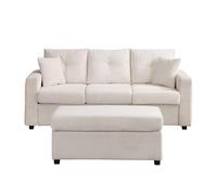 BTM Ensemble de 5 Coussins pour Canapé Modulaire Moderne avec LED, Grand 3 Places + Pouf Démesuré Amovible, Meuble de Salon Béige