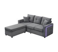 BTM Ensemble de 5 Coussins pour Canapé Modulaire Moderne avec LED, Grand 3 Places + Pouf Démesuré Amovible, Meuble de Salon Gris
