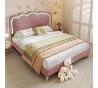 BTM Lit à Coussin LED Double 140 x 200 cm, Cadre de lit avec sommier à Lattes et Dossier réglable, Rose, ado pour Chambre à Coucher et Chambre d'amis - Velours