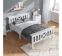 BTM Lit en Bois, Simple, Cadre avec sommier à Lattes, tête de lit - 90x200cm, Bois Massif de pin, Enfant, ado, Blanc