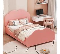 BTM Lit Enfant 90 x 200 cm, Cadre de lit d'enfant avec Garde-Rail Haut, tête et Pied en Forme de Nuage. Simple en Velours hypoallergénique Rose